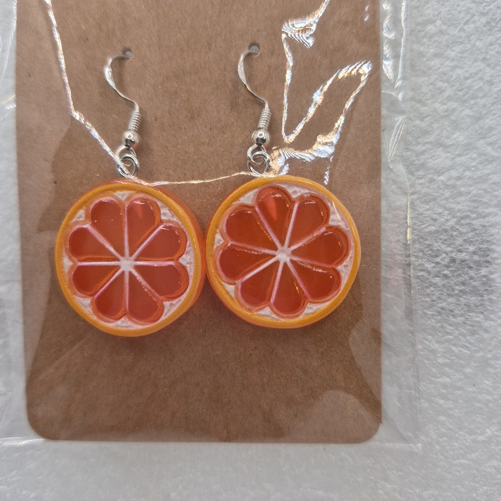 Handcrafted Orange Slice Dangle Earrings - Vibrant Orange